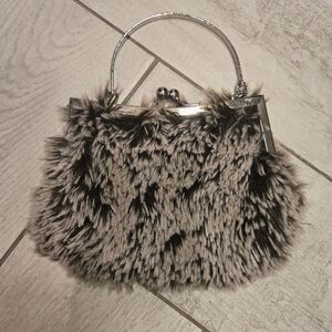 Faux Fur Black and Gray Handbag